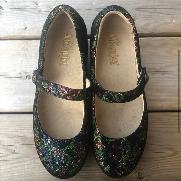 Women's 8 Alegria Flair Winter Garden Wedge Mary Jane Career Floral Pumps Shoes - Picture 2 of 12